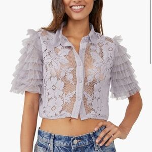 FP Women's Lace Ruffle Sleeve Top
